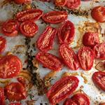 Oven roasted garden plum tomatoes with thyme and olive oil